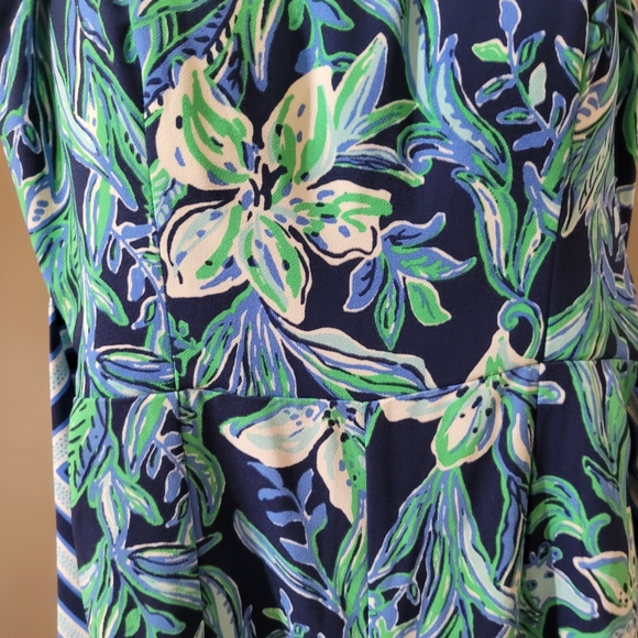Lilly Pulitzer Blue Green Nila Jumpsuit with striped fabric tie belt wide leg - Picture 9 of 16